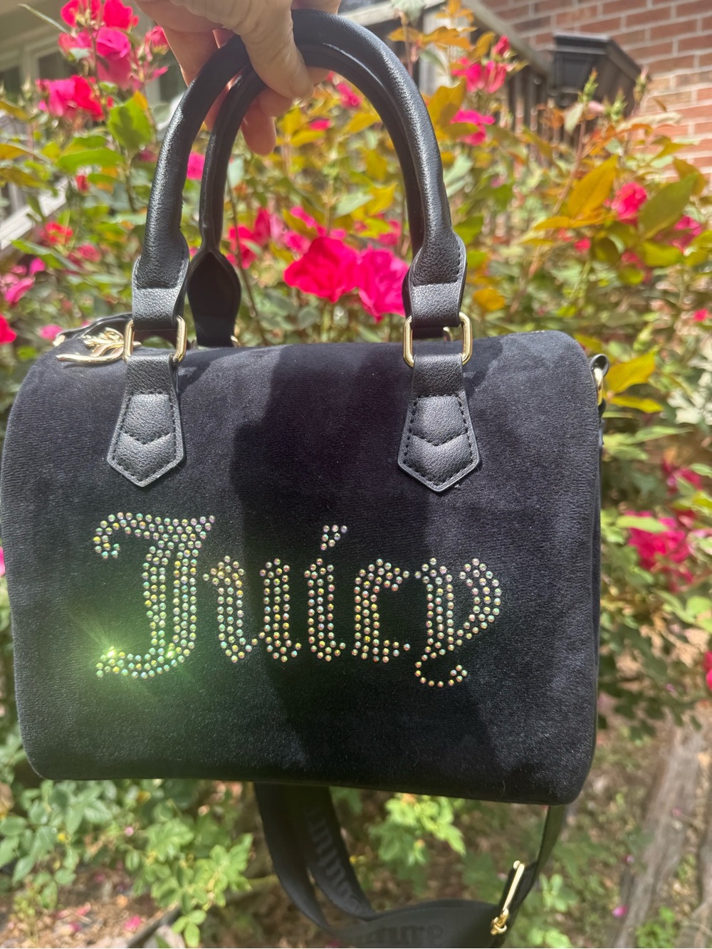 Juicy Couture Black Suede Satchel with Crystal Logo